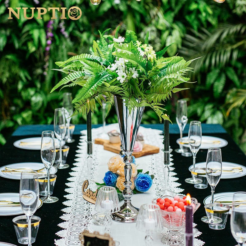 NUPTIO 10 Pcs Tabletop Silver Metal Wedding Flower Trumpet Vase, 16.5 inch Table Decorative Centerpiece Artificial Flower Arrangements for Anniversary Ceremony Party Birthday Event Home Decoration (Silver) - Image 3